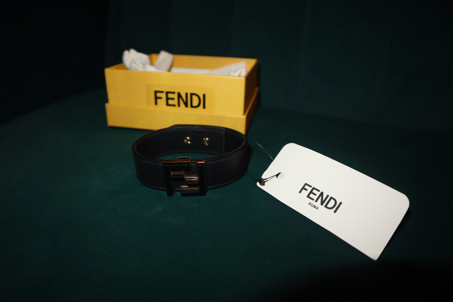 Pre-Loved FENDI Bracelet Black FF Logo Bangle Black Leather