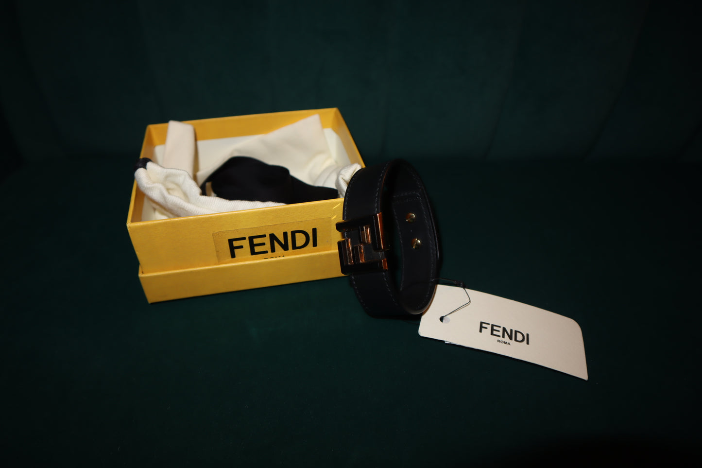 Pre-Loved FENDI Bracelet Black FF Logo Bangle Black Leather