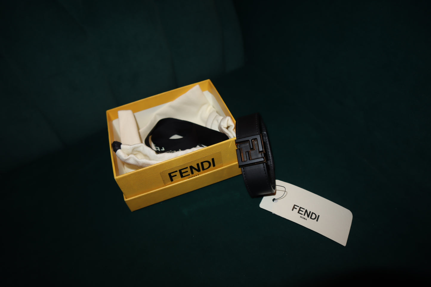 Pre-Loved FENDI Bracelet Black FF Logo Bangle Black Leather