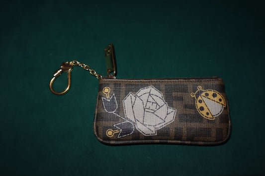 Pre-Loved Fendi  Zucca Rose Ladybug Key Chain Wallet Tabacco