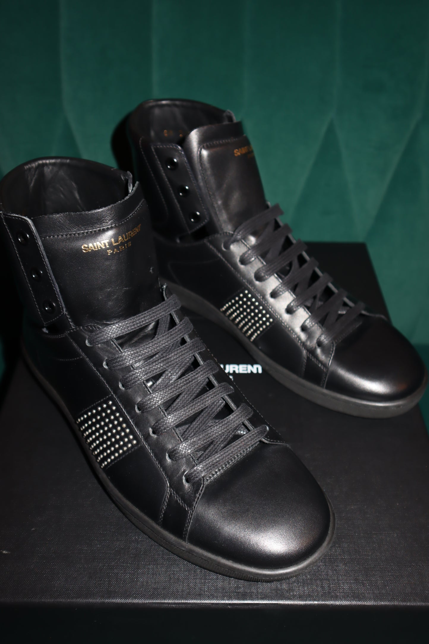 Pre-Loved Saint Laurent Black Leather Signature Court Classic High Top Sneakers unisex women’s 10 41