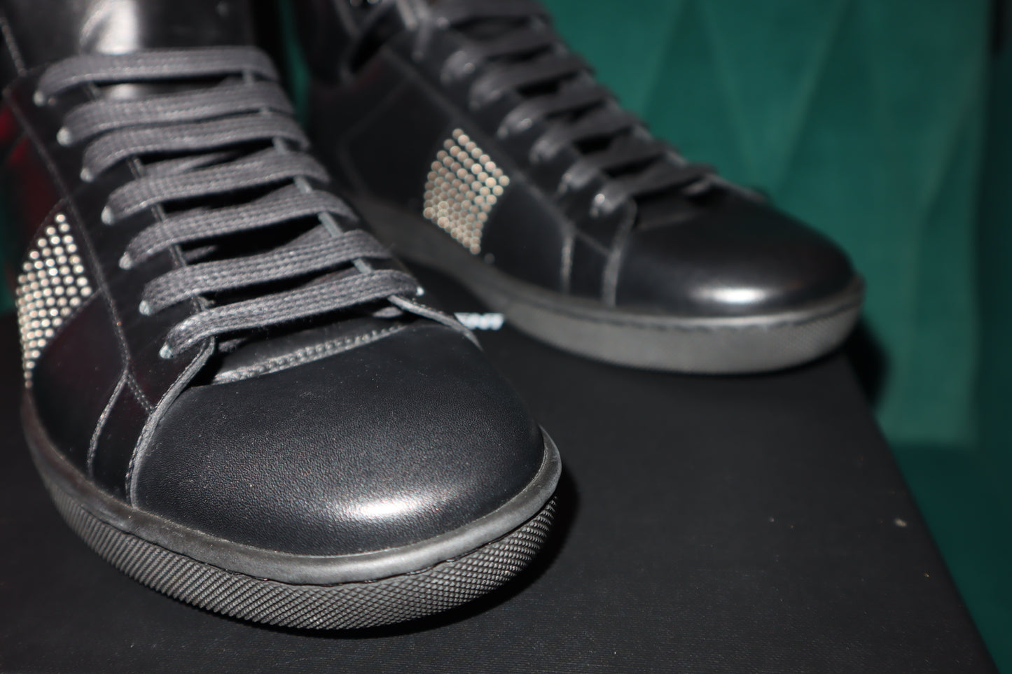 Pre-Loved Saint Laurent Black Leather Signature Court Classic High Top Sneakers unisex women’s 10 41