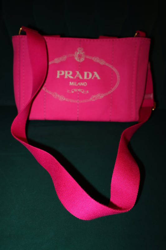 Pre-Loved Prada Canapa Tote Pink Canvas Small