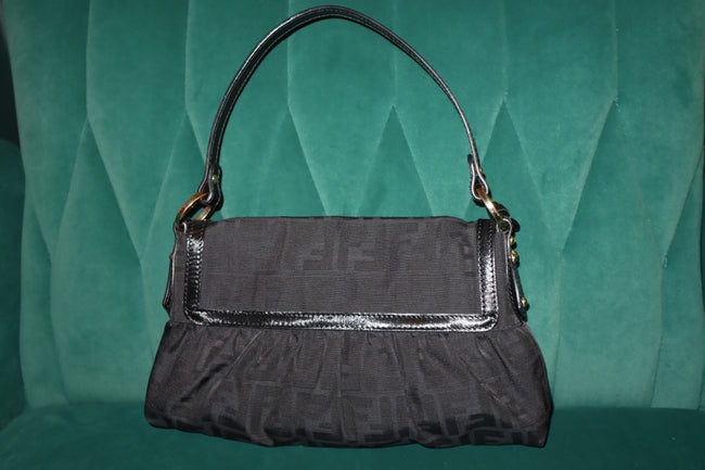 Pre-Loved Fendi Black Zucca Chef Nylon Shoulder Bag