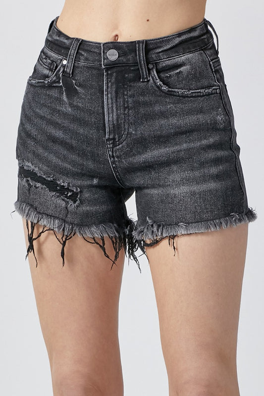 Black Ash Denim Shorts with Pockets